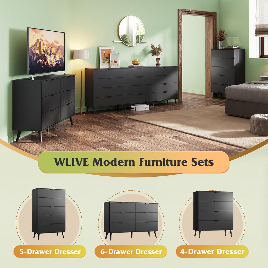 4 Drawer Dresser for Bedroom, Wooden, Black Tall Dresser