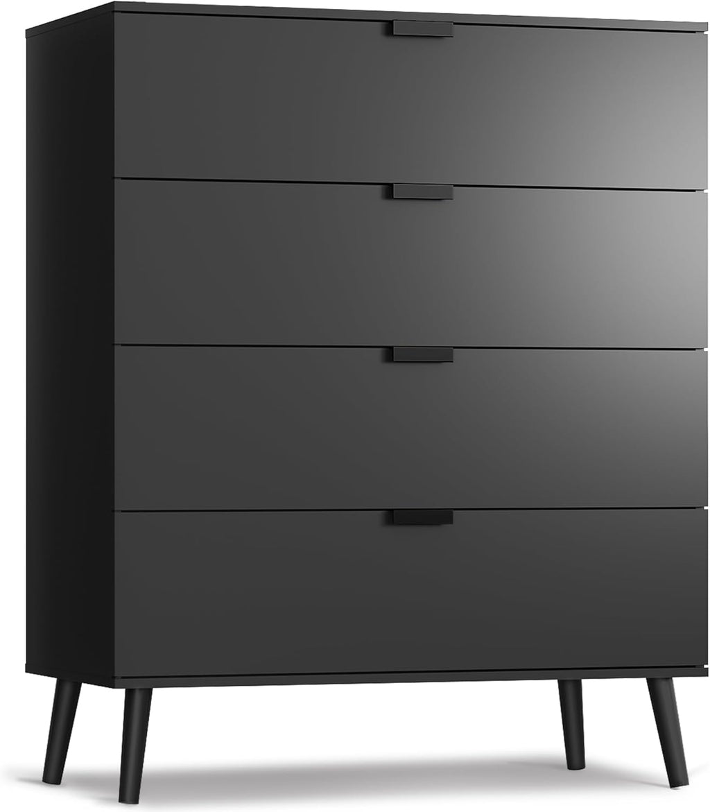 4 Drawer Dresser for Bedroom, Wooden, Black Tall Dresser