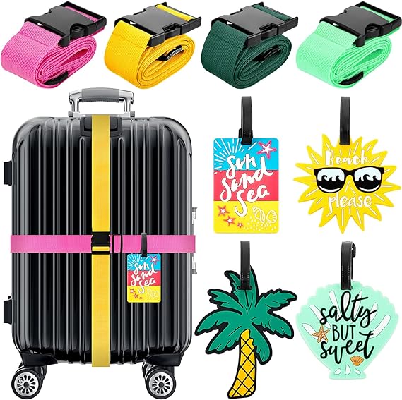 4 Sets Luggage Straps Luggage Tags Adjustable Suitcase Belts Travel Silicone Suitcase Tags