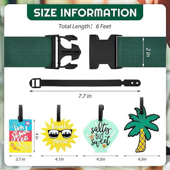 4 Sets Luggage Straps Luggage Tags Adjustable Suitcase Belts Travel Silicone Suitcase Tags