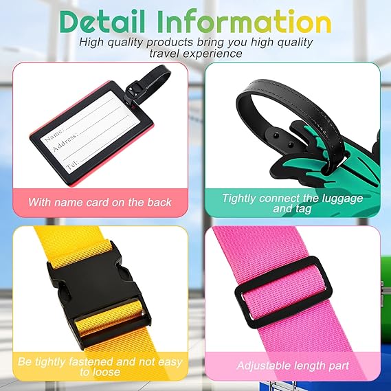 4 Sets Luggage Straps Luggage Tags Adjustable Suitcase Belts Travel Silicone Suitcase Tags