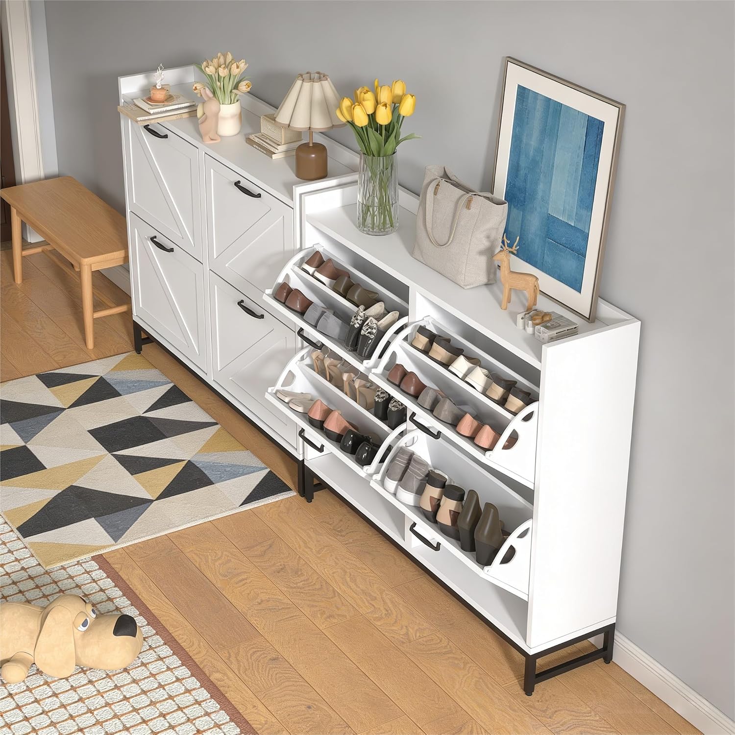 Shoe Storage Cabinet with 4 Flip Drawers,9" Narrow Shoe Cabinet