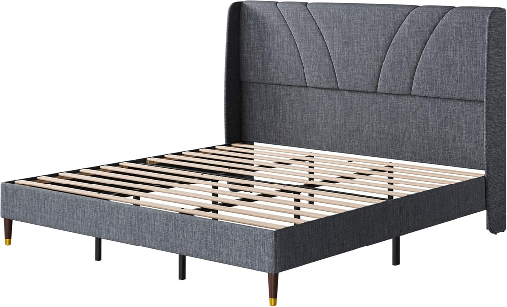Full Bed Frame Upholstered Platform Full Size Bed Frame with Adjustable Headboard, Strong Weight Capacity, No Box Spring Needed, Easy Assembly, Grey