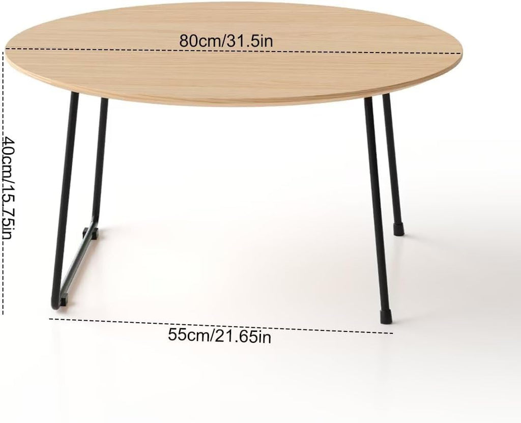 Round Wood Top Coffee Table with Black Metal Hairpin Legs, Minimalist Modern Cocktail Side Table, Small Space Living Room Accent Center Table