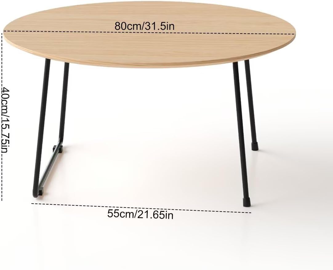 Round Wood Top Coffee Table with Black Metal Hairpin Legs, Minimalist Modern Cocktail Side Table, Small Space Living Room Accent Center Table