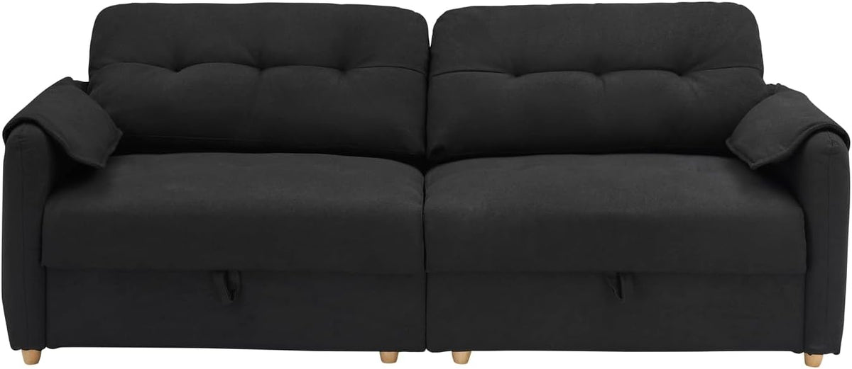 79.50-inch Loveset Couches for Living Room, Modern Teddy Fabric Upholstered Sofa Couch with Seats Storage, Comfy 3-Seater Couch for Bedroom, Office, Apartment (Black)