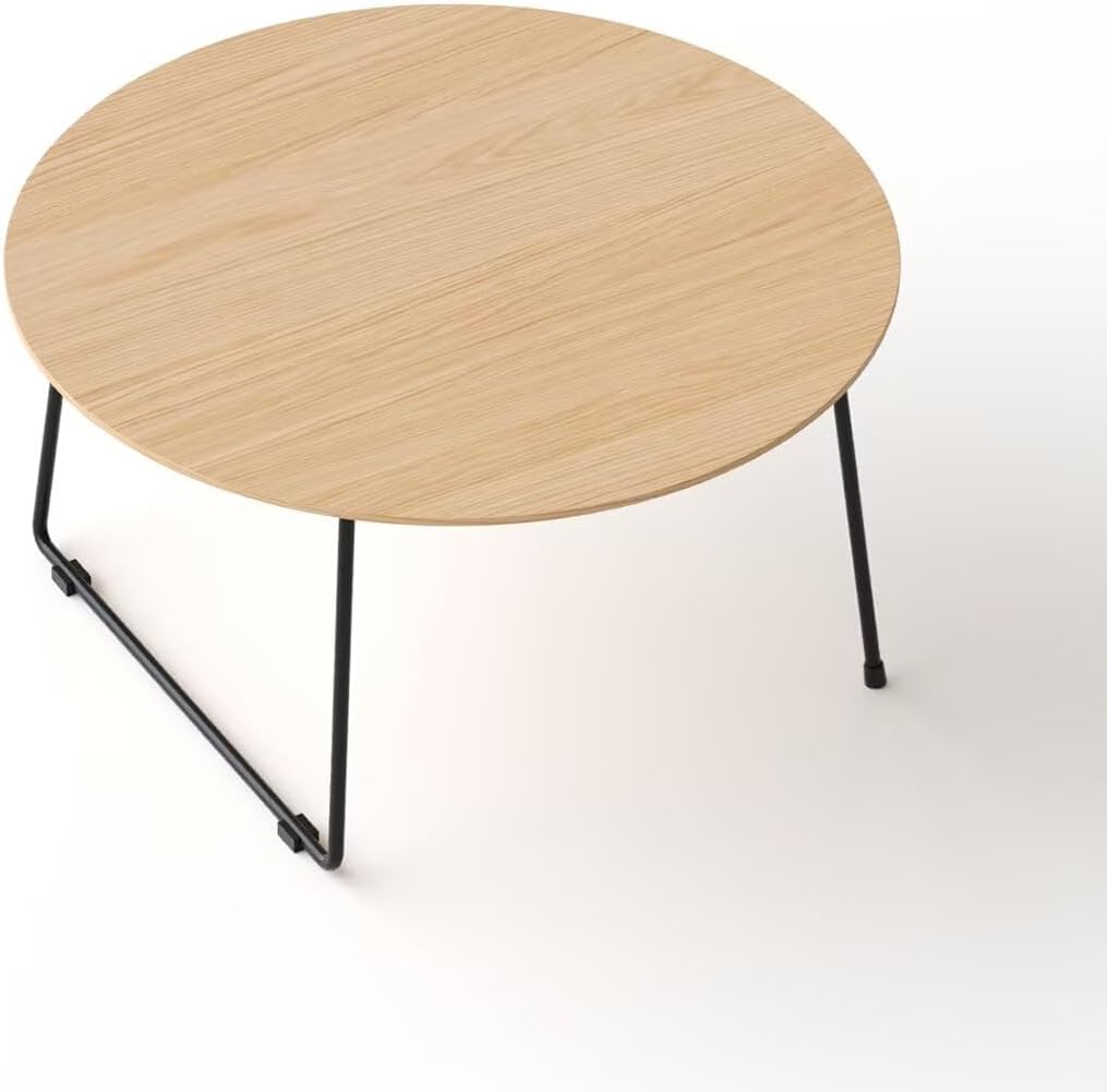 Round Wood Top Coffee Table with Black Metal Hairpin Legs, Minimalist Modern Cocktail Side Table, Small Space Living Room Accent Center Table