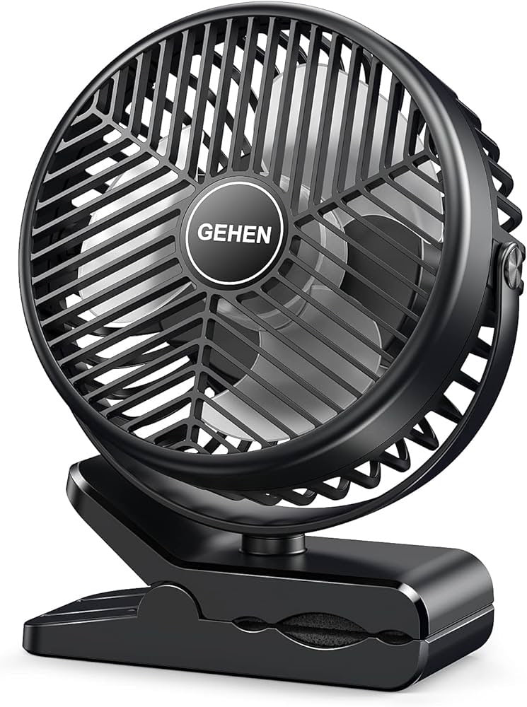 Portable 3-Speed Clip-on Fan with Sturdy Clamp 10000mAh Battery-Powered Clip Fan Rechargeable Ultra-Quiet for Bedroom Office Camping & Stroller