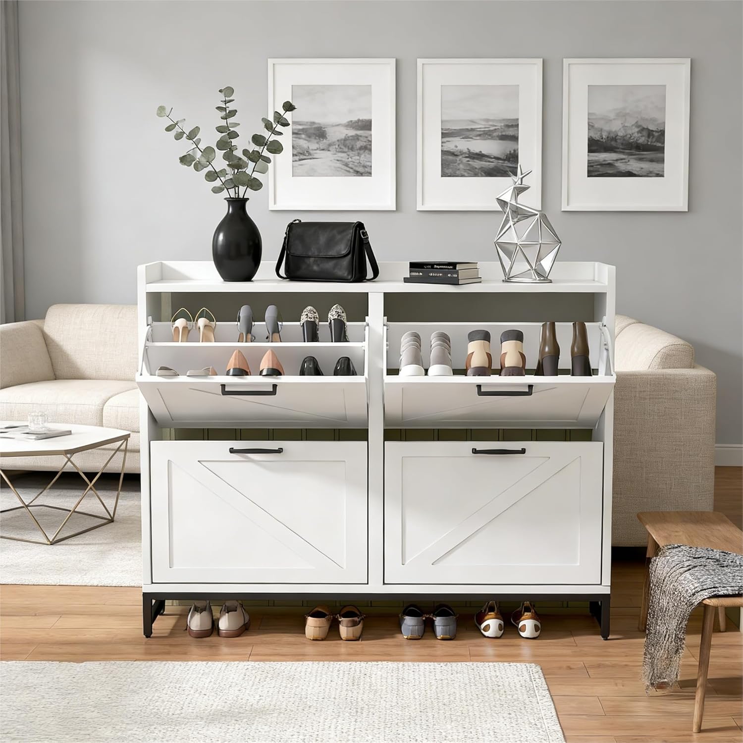 Shoe Storage Cabinet with 4 Flip Drawers,9" Narrow Shoe Cabinet