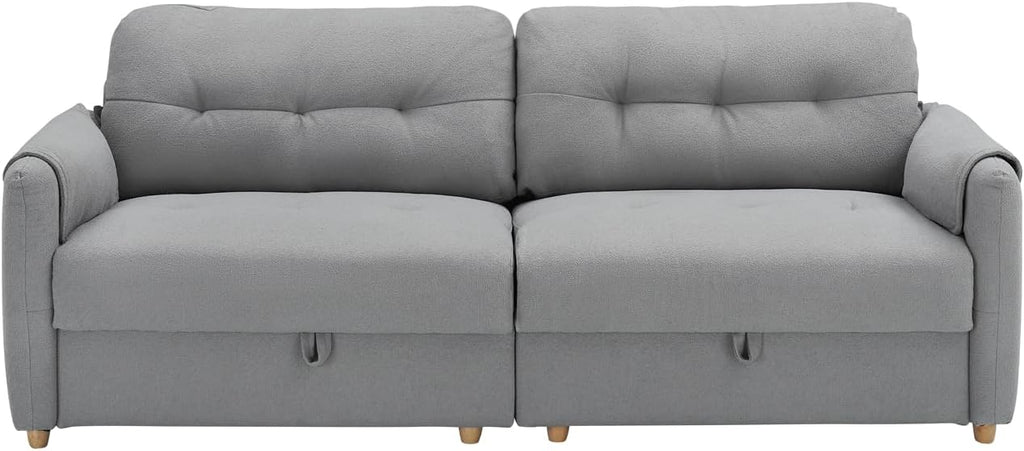79.50-inch Loveset Couches for Living Room, Modern Teddy Fabric Upholstered Sofa Couch with Seats Storage, Comfy 3-Seater Couch for Bedroom, Office, Apartmen (Light Grey)