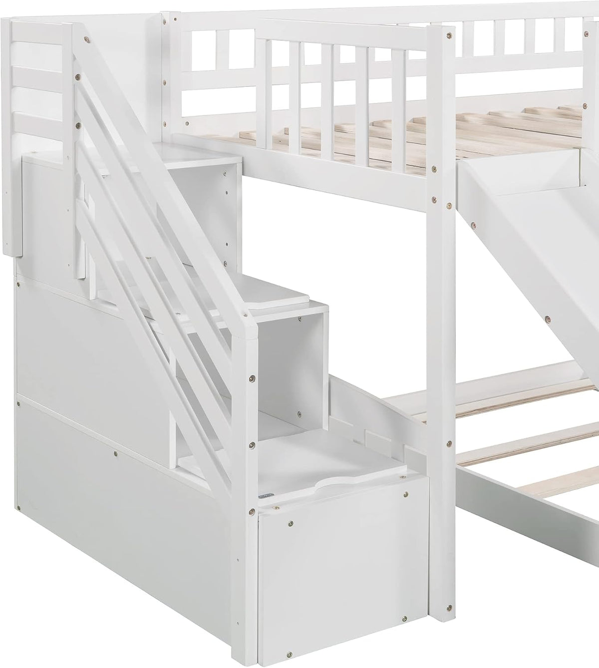 Bunk Bed Twin Over Twin, Bunk Bed with Stairs, Twin bunk Bed for Kids, Teens, Kids bunk beds, White Twin
