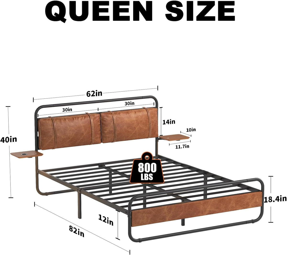 Queen Size Bed Frame,Metal Platform Queen Bed Frame, Queen Bed with Leather Upholstered Headboard, Built in Charging Station & LED, Noise-Free/Metal Slat Support/No Box Spring Needed, USB A+C Brand: B&L