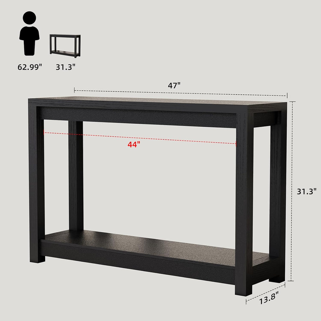 47" Entryway Table, Long Narrow Console Table with Shelves, Farmhouse Wood Sofa Table Behind Couch, Rustic Entry Table for Hallway, Living Room or Foyer, Black