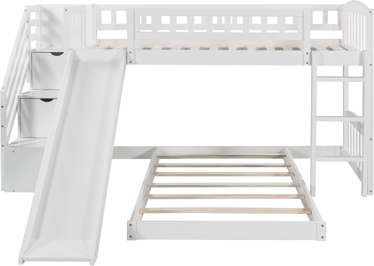 Bunk Bed Twin Over Twin, Bunk Bed with Stairs, Twin bunk Bed for Kids, Teens, Kids bunk beds, White Twin