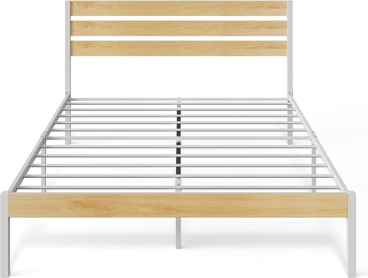 Queen Bed Frame with Headboard, Metal Platform Bed Frame with Under Bed Storage, 1500LBS Mattress Foundation, No Box Spring Needed, Easy Assembly, Natural Oak