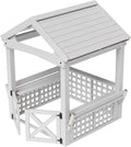 Large White Outdoor Wooden Playhouse for Kids, Weather-Resistant Cedar Fir Wood Backyard Cottage with Bench, Ultimate to Place Near Your White Christmas Tree,