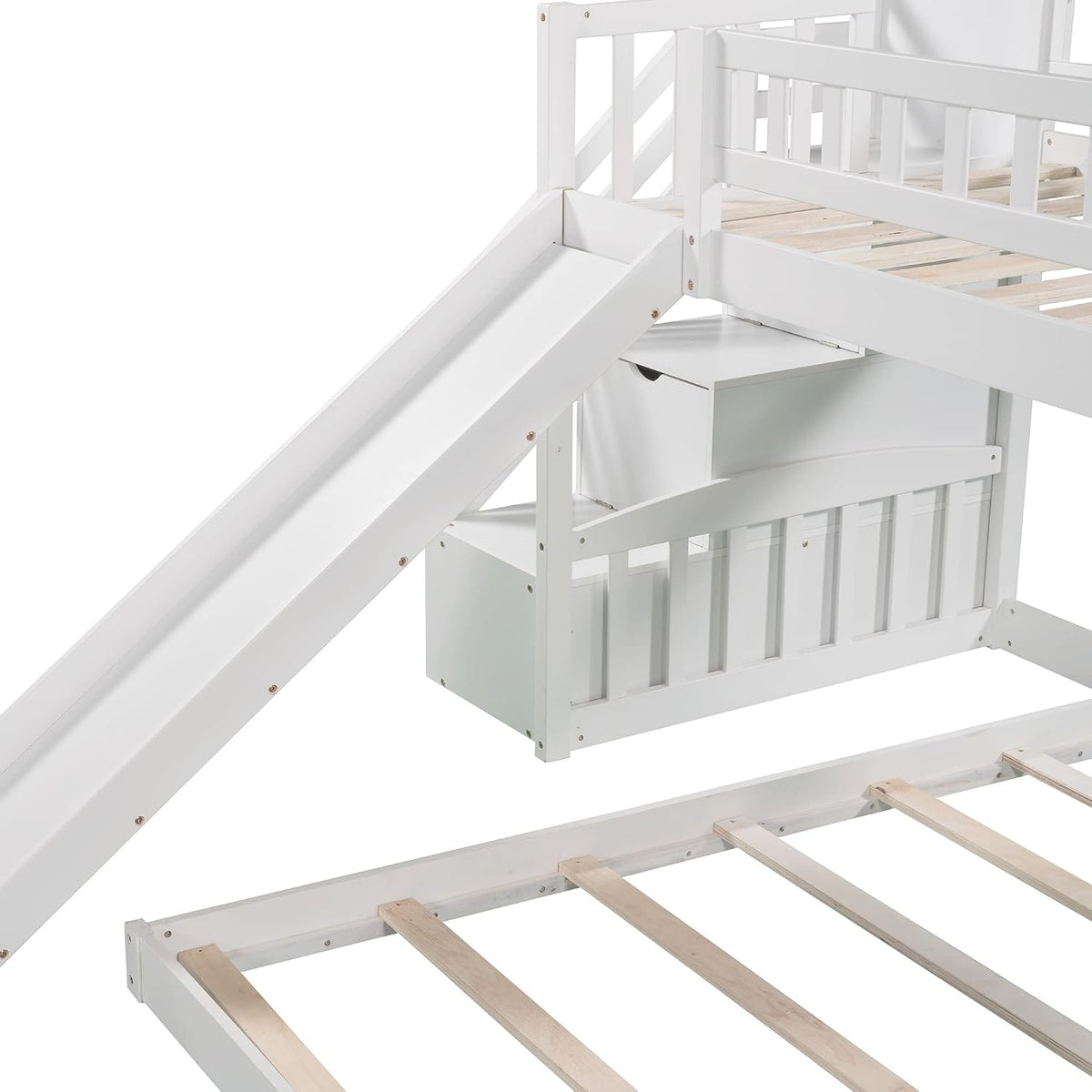 Bunk Bed Twin Over Twin, Bunk Bed with Stairs, Twin bunk Bed for Kids, Teens, Kids bunk beds, White Twin