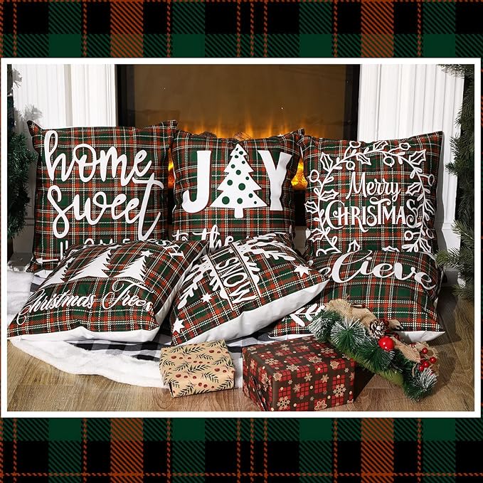 6 Pcs Christmas Pillow Case Christmas Pillow Cover Holiday Decor 18 x 18 inch Throw Pillow Case
