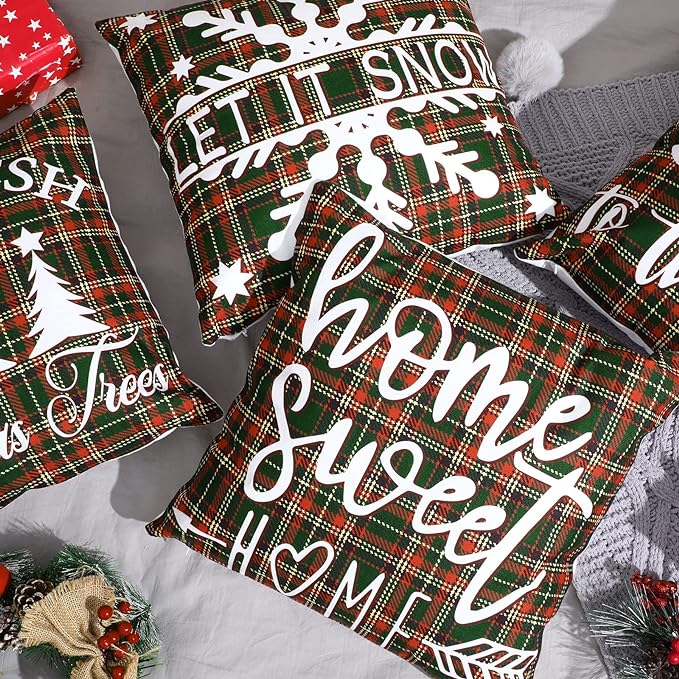6 Pcs Christmas Pillow Case Christmas Pillow Cover Holiday Decor 18 x 18 inch Throw Pillow Case