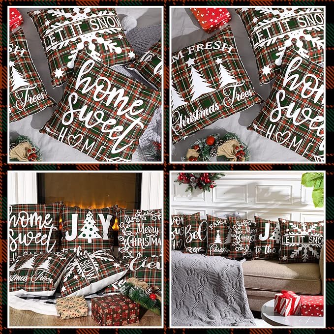 6 Pcs Christmas Pillow Case Christmas Pillow Cover Holiday Decor 18 x 18 inch Throw Pillow Case