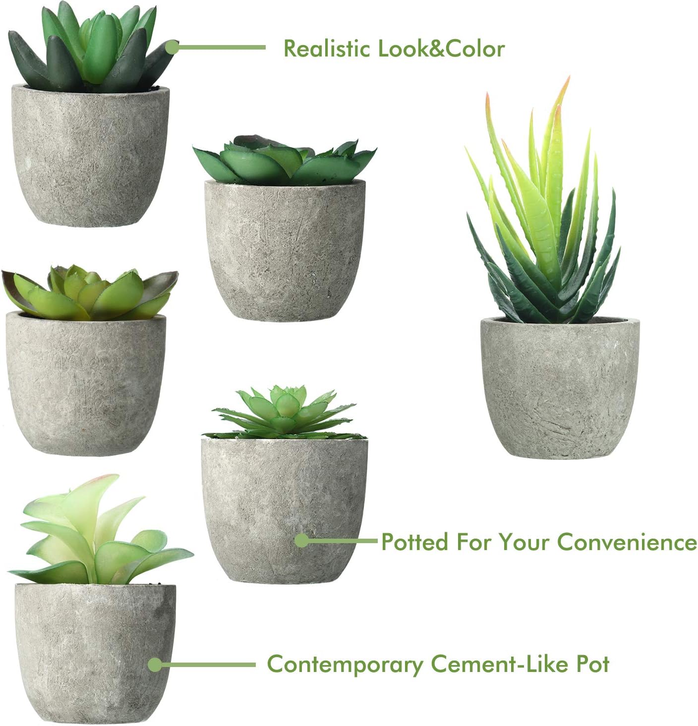 6 Pots Artificial Succulent Plants Faux Potted Succulent Decor Assorted Decorative Faux