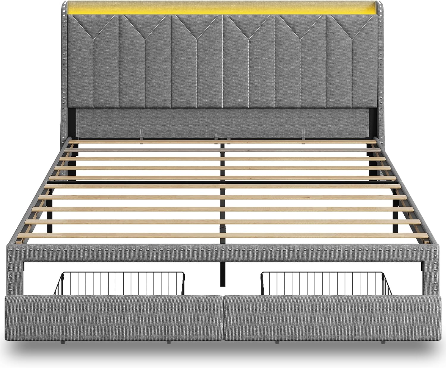 King Size Upholstered Bed Frame with 2 Drawers