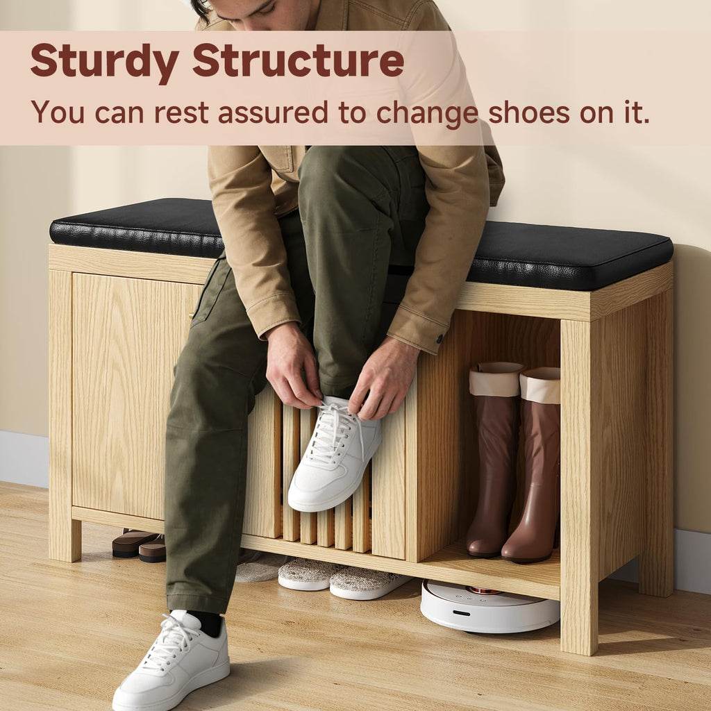 Shoe Storage Bench with Flip Drawers