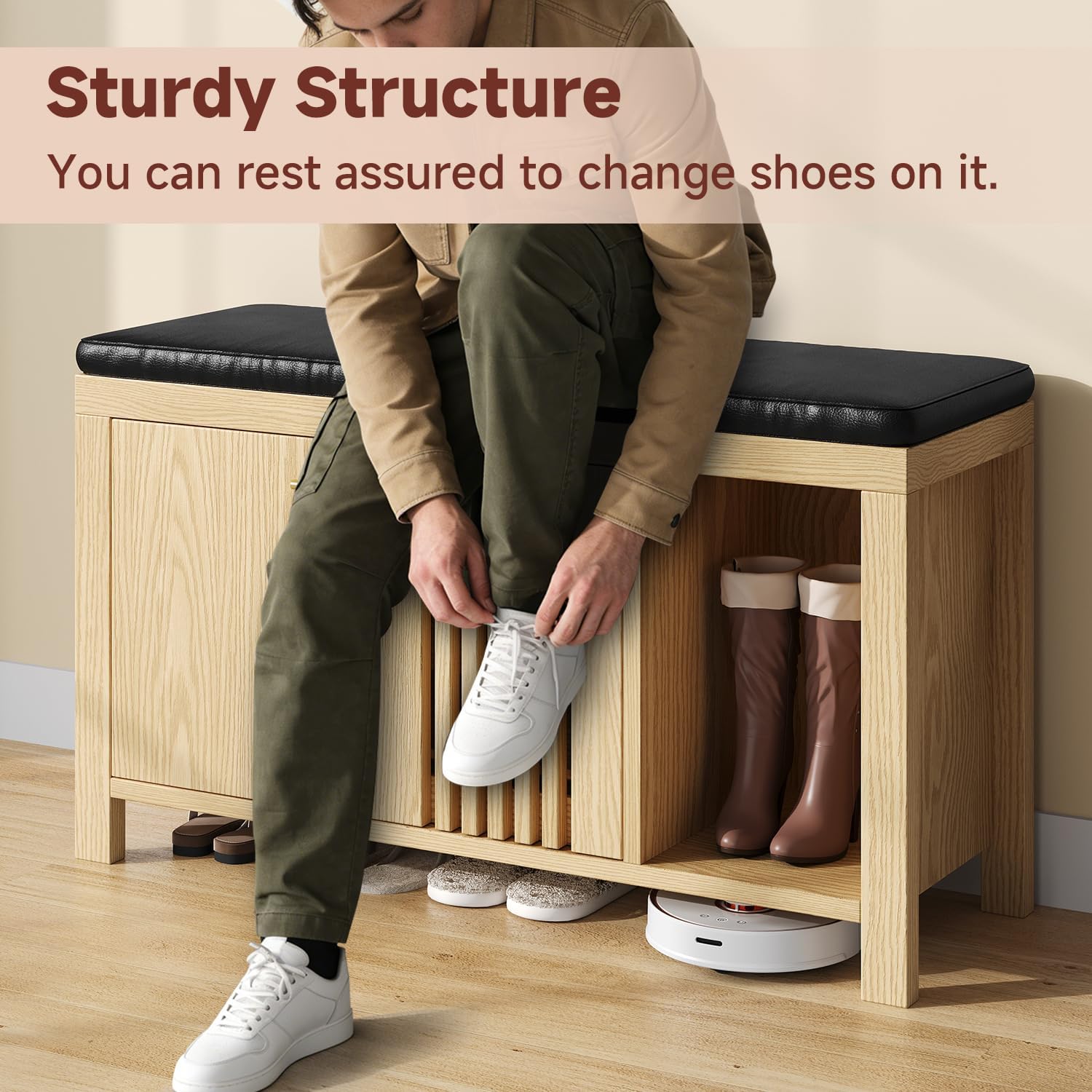 Shoe Storage Bench with Flip Drawers