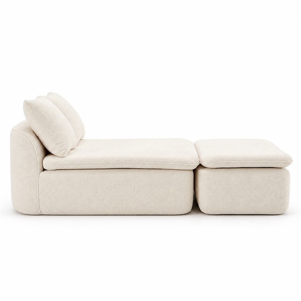 Luxury 133.86" Modular U-Shaped Sectional Sofa with Ottoman – Milk White Chenille Upholstery, Deep Cushions & Flexible Seating Design