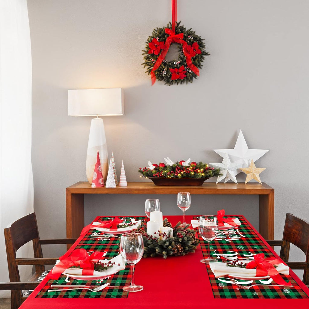 6 Pieces Christmas Buffalo Plaid Placemats Table Mats Farmhouse Waterproof Washable Table Mat Snowflake Snowman