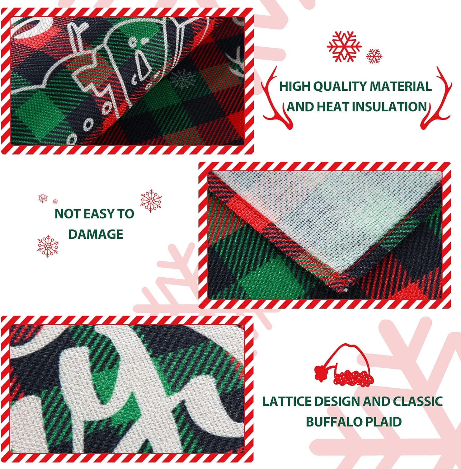 6 Pieces Christmas Buffalo Plaid Placemats Table Mats Farmhouse Waterproof Washable Table Mat Snowflake Snowman