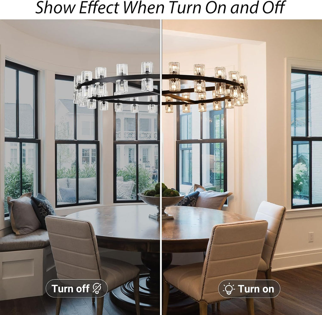 48 inch Black Round Chandeliers Light Fixture, Crystal Chandeliers for Dining Room, Living Room Chandelier, Wagon Wheel Chandelier Over Table, Suitable for Bedroom,Foyer,Includes Bulb
