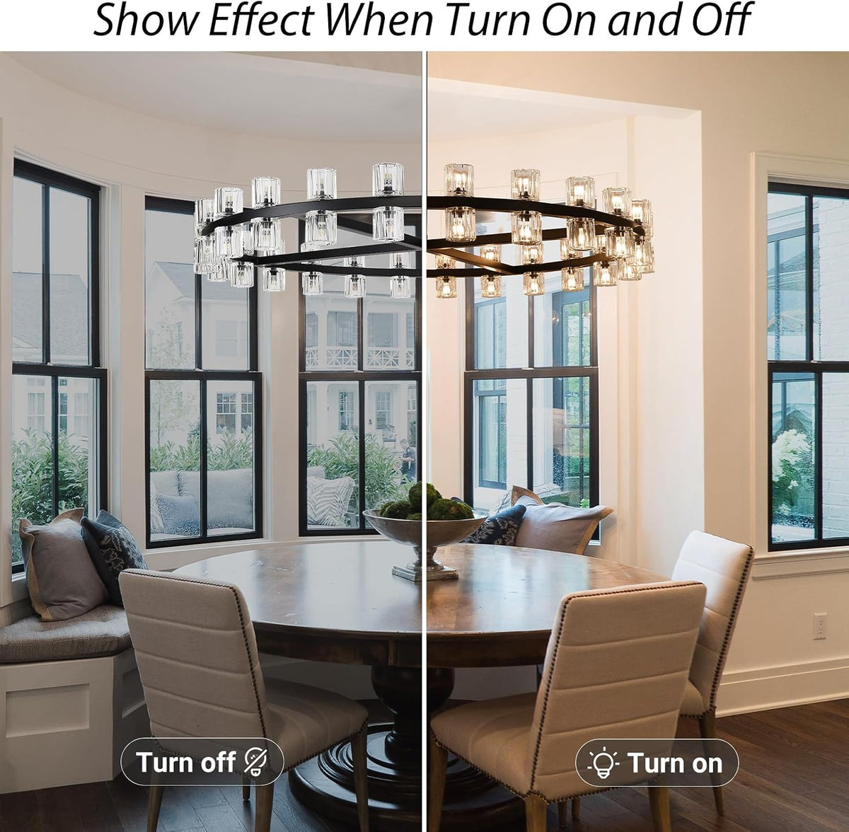 48 inch Black Round Chandeliers Light Fixture, Crystal Chandeliers for Dining Room, Living Room Chandelier, Wagon Wheel Chandelier Over Table, Suitable for Bedroom,Foyer,Includes Bulb