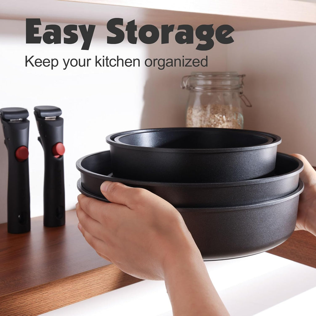 SENSARTE 17 Piece Pots and Pans Set, Nonstick Detachable Handle Cookware Set