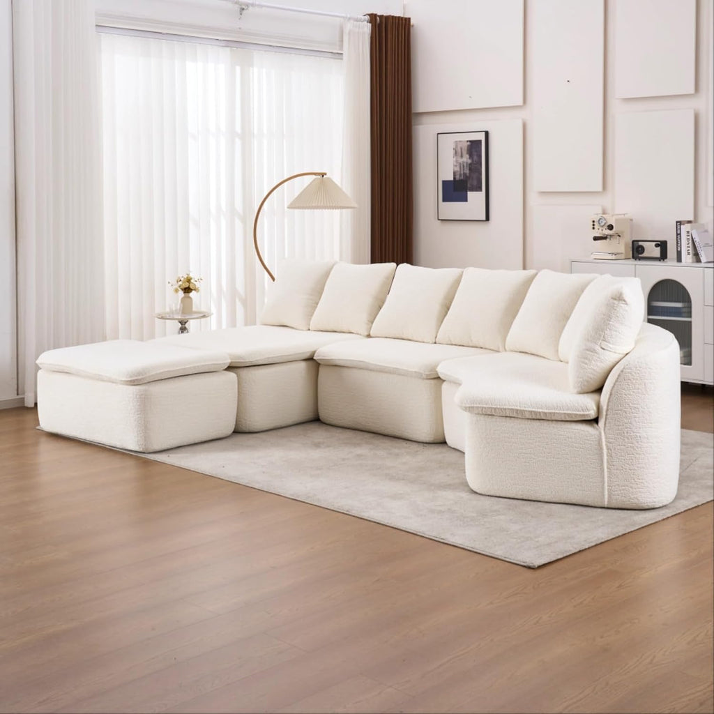 133'' Modular U Shape Sectional Compression Sofa with Removable Recliner and Back Cushions for Living Room, Bedroom, Chenille Boneless Sofa Couch with Ottoman for Large Spaces