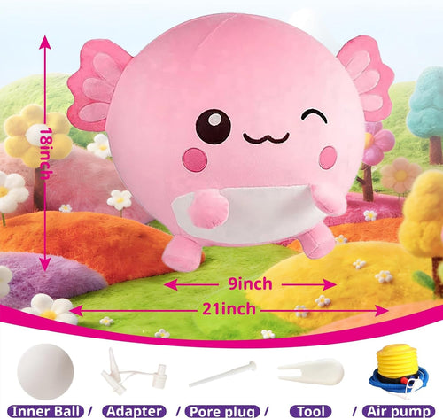 29 Inch Cute Axolotl Bouncy Plush Ball for Kids 3-6, Inflatable Animal Toy