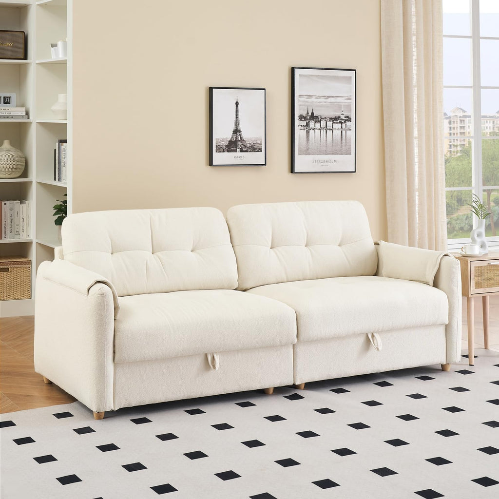 79.50-inch Loveset Couches for Living Room, Modern Teddy Fabric Upholstered Sofa Couch with Seats Storage, Comfy 3-Seater Couch for Bedroom, Office, Apartmen (Beige)