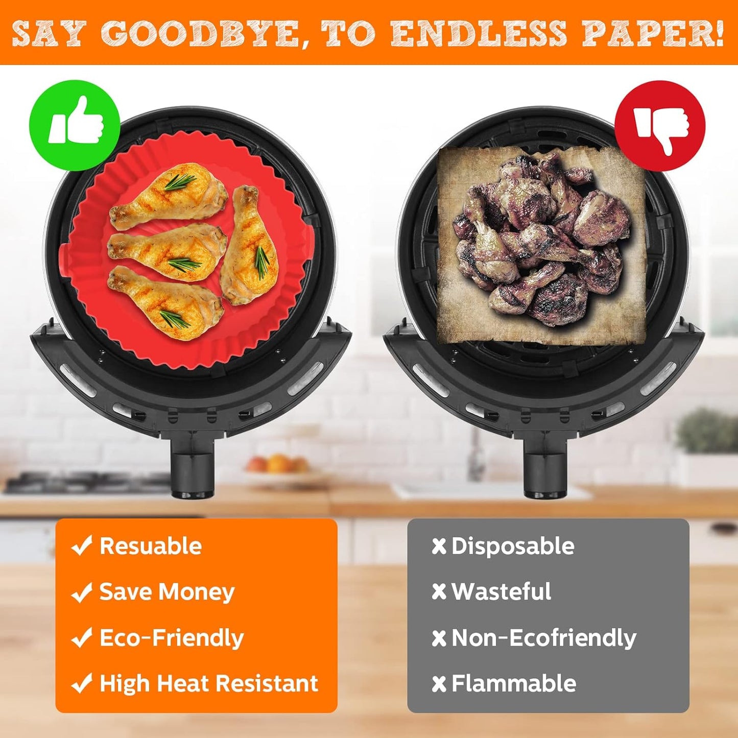 9 Piece Silicone Air Fryer Liners Set, Including 6.5 Inch Silicone Air Fryer Basket Pot