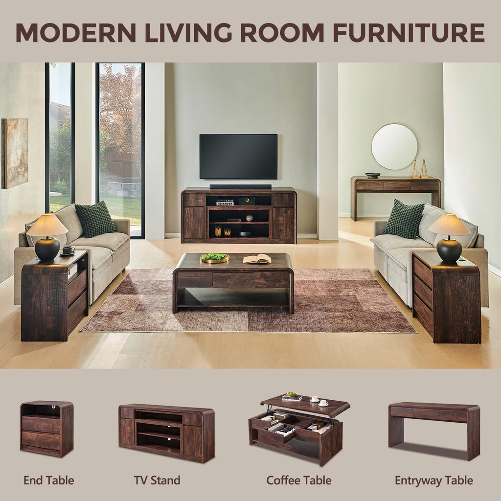 Modern TV Stand for 80 Inch TVs, 32"Tall Entertainment Center w/Storage Cabinet& drawers