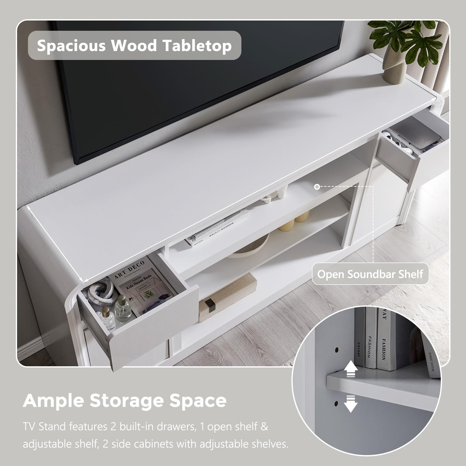 Modern TV Stand for 80 Inch TVs, 32"Tall Entertainment Center w/Storage Cabinet& drawers