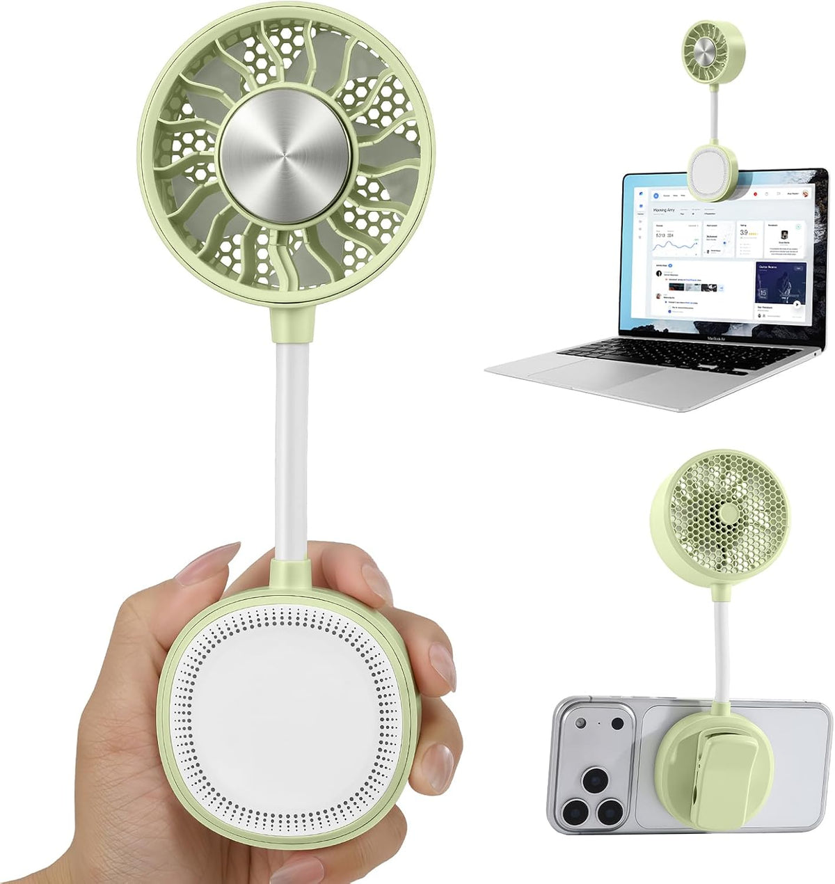Magnetic Phone Fan with Ice Cooling, 3-in-1 Clip on Fan（Green）