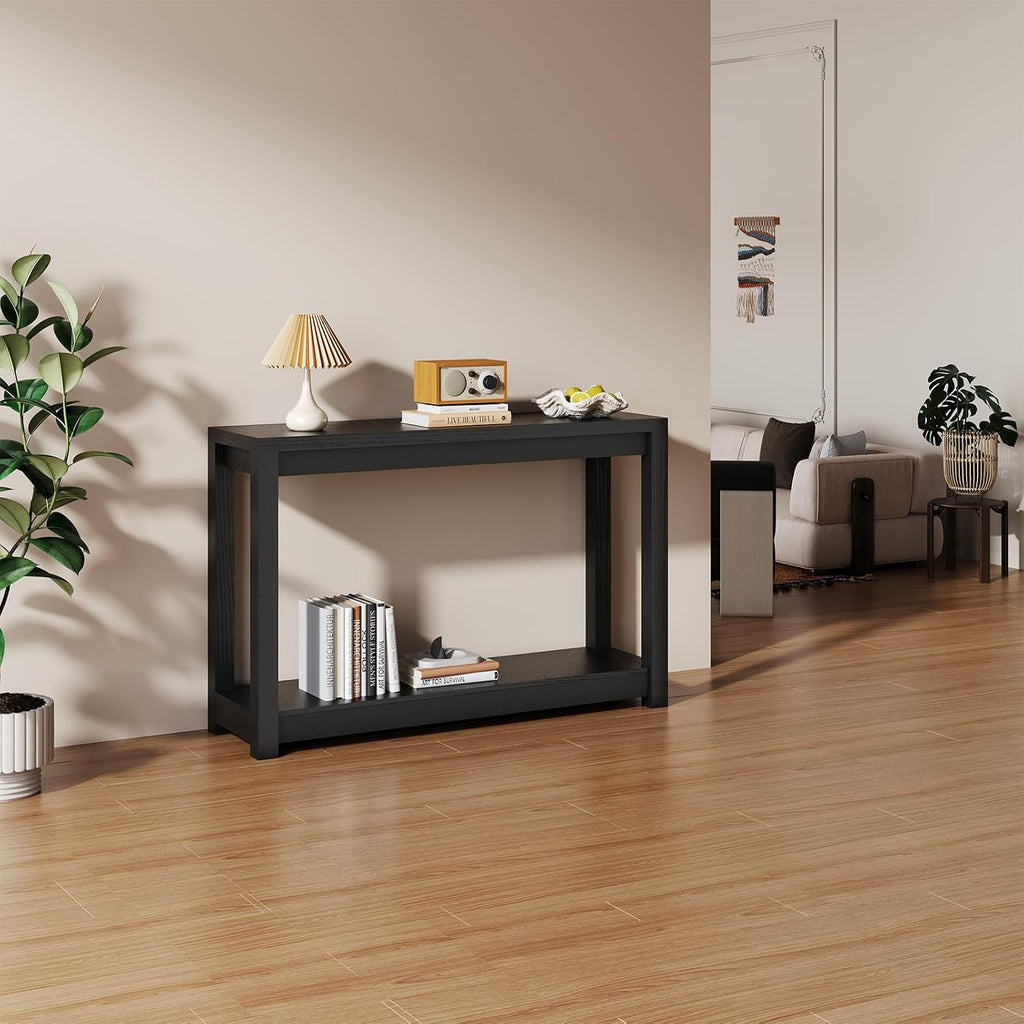47" Entryway Table, Long Narrow Console Table with Shelves, Farmhouse Wood Sofa Table Behind Couch, Rustic Entry Table for Hallway, Living Room or Foyer, Black