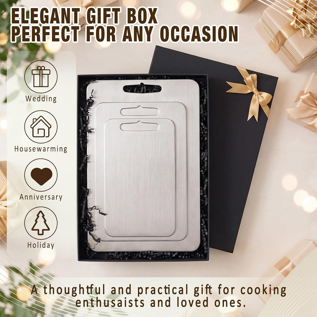 100% Pure Titanium Cutting Board Set of 3, Kitchen Gift with Box