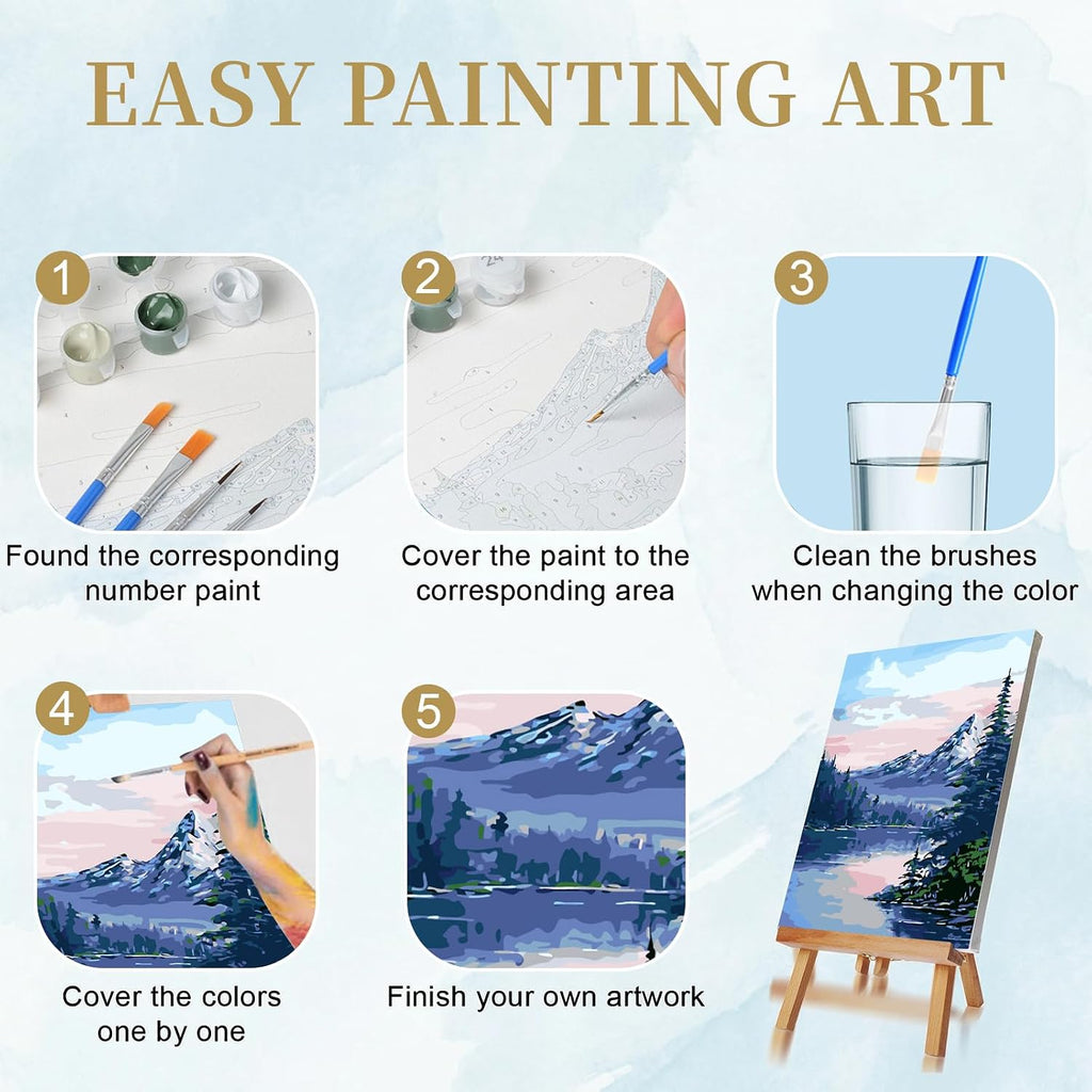 Paint by Numbers Kit for Adults with Framed Canvas 4 Pack, Moon Night Paint by Number Arts Kits for Beginner with Wooden Easel, Acrylic Set, Brushes for Home Decor, 9 * 12 Inch
