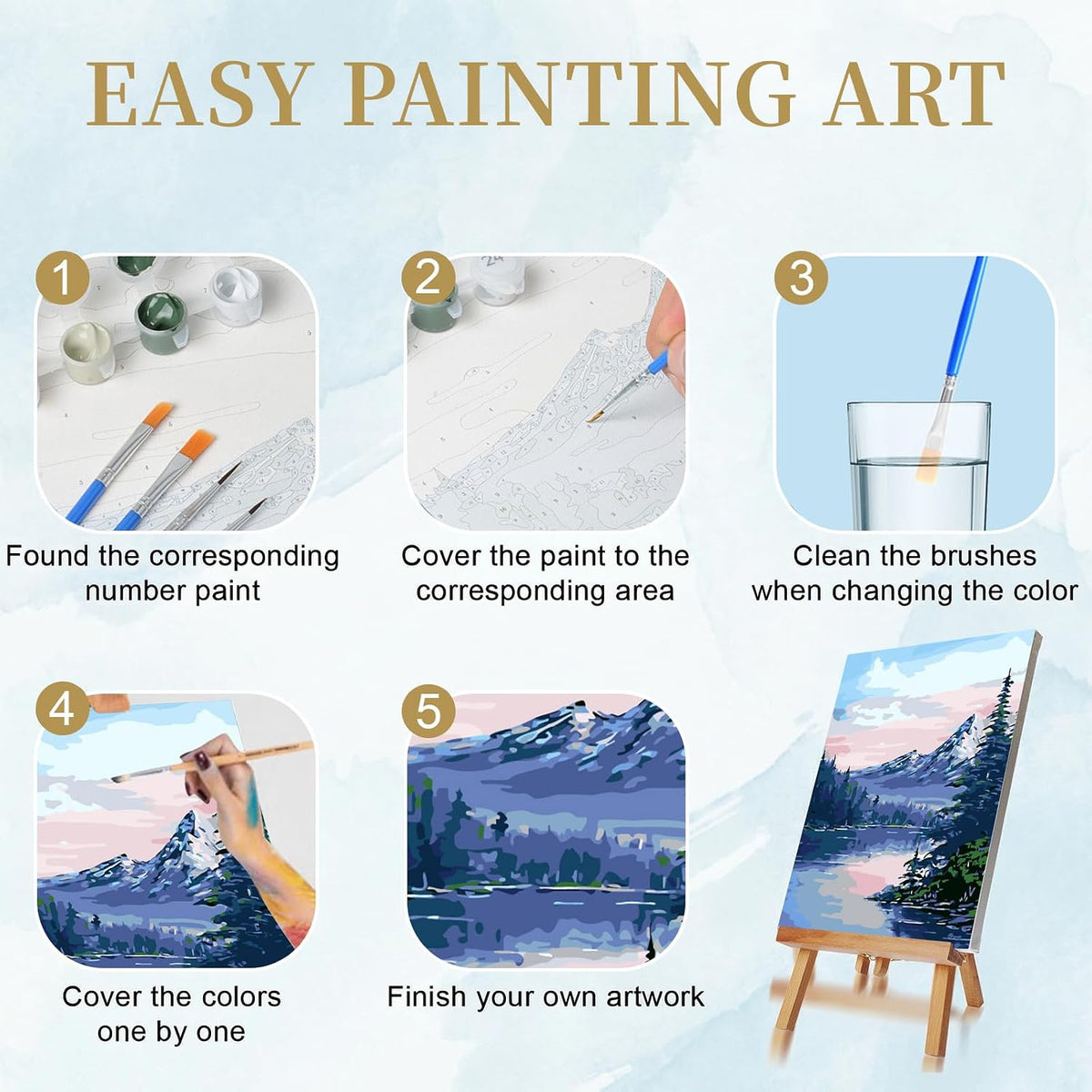 Paint by Numbers Kit for Adults with Framed Canvas 4 Pack, Moon Night Paint by Number Arts Kits for Beginner with Wooden Easel, Acrylic Set, Brushes for Home Decor, 9 * 12 Inch