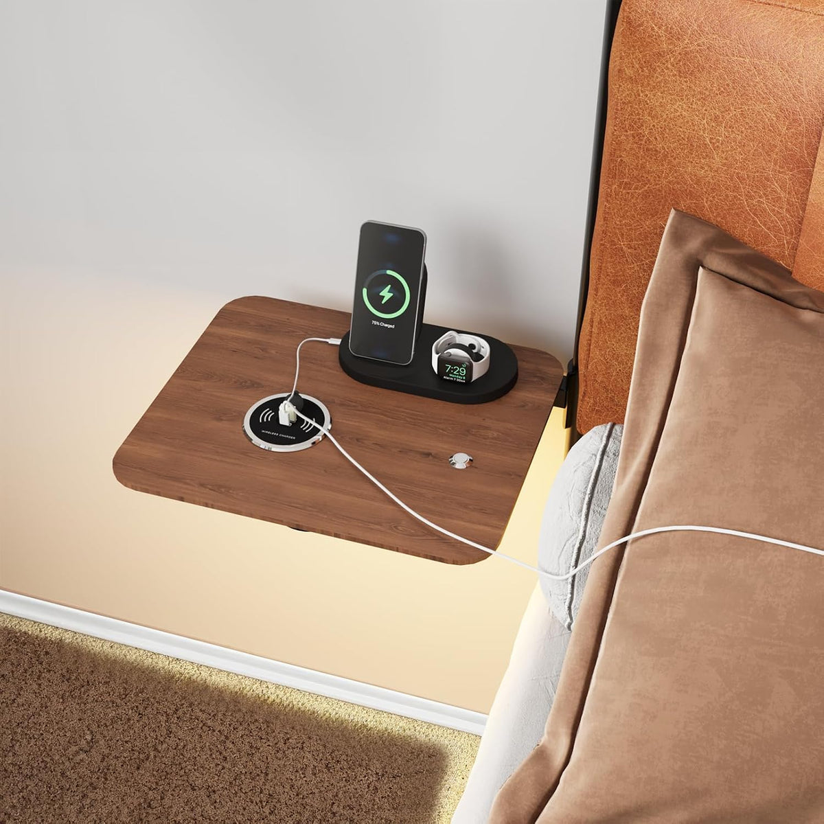 Queen Size Bed Frame,Metal Platform Queen Bed Frame, Queen Bed with Leather Upholstered Headboard, Built in Charging Station & LED, Noise-Free/Metal Slat Support/No Box Spring Needed, USB A+C Brand: B&L