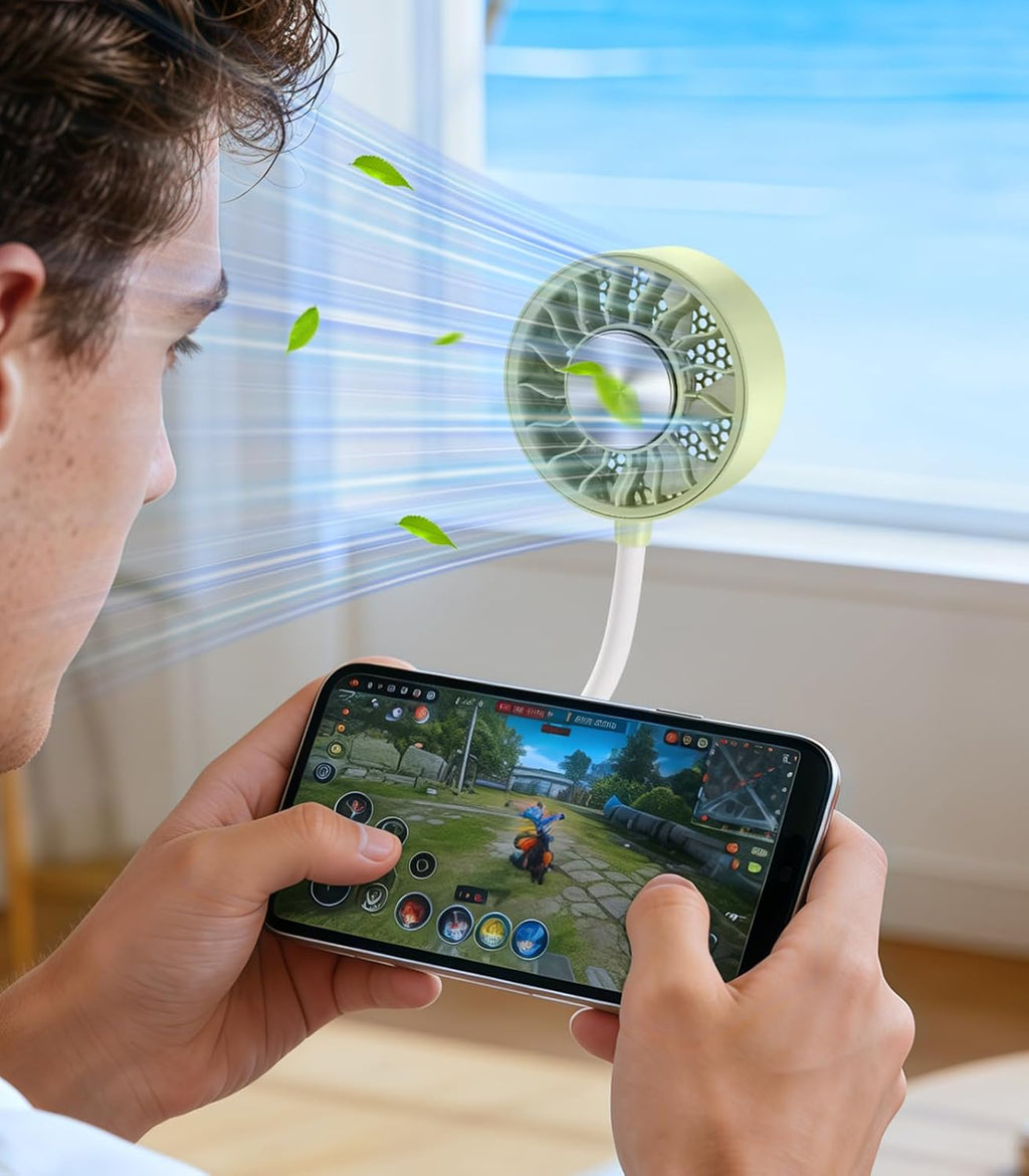 Magnetic Phone Fan with Ice Cooling, 3-in-1 Clip on Fan（Green）