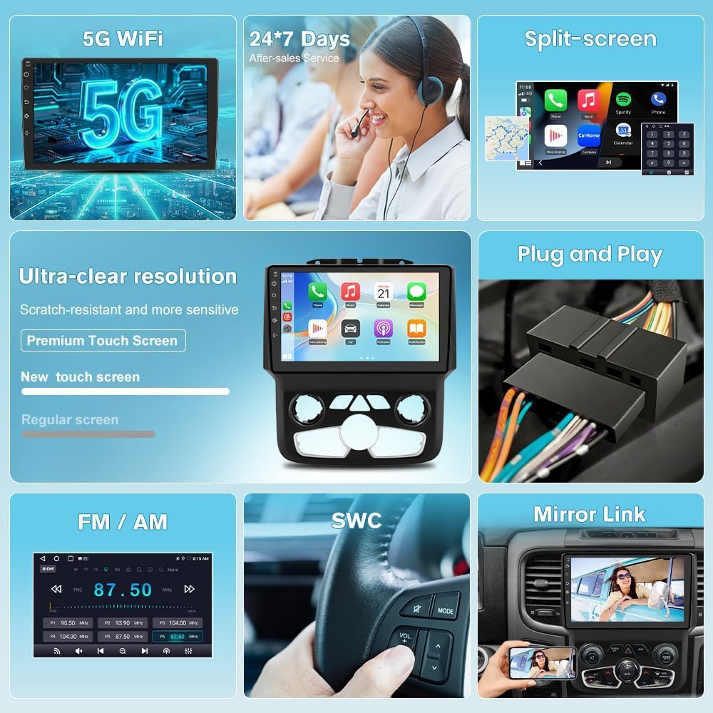 Car Radio for Dodge Ram 1500 2500 2013-2019 CarPlay/Android Auto