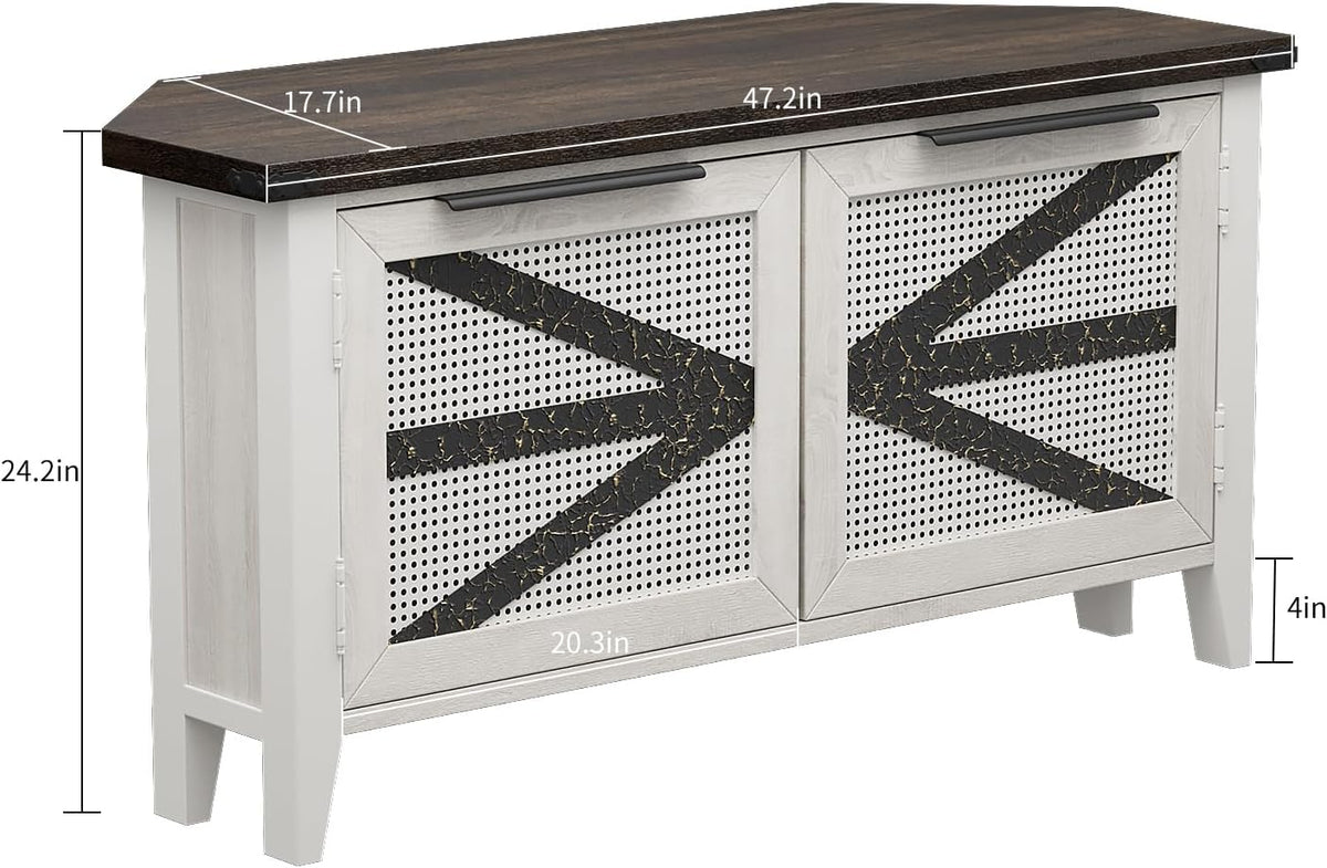 Farmhouse Corner TV Stand for 50 Inch TV, Rustic Entertainment Center with Storage, Space-Saving Media Console Table for Living Room & Bedroom