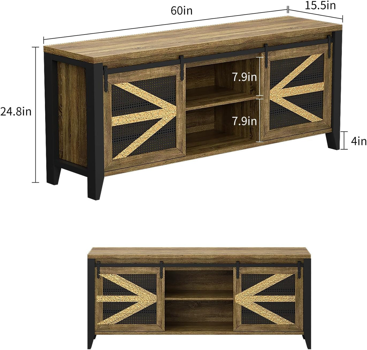 60 Inch TV Stand for TVs up to 65", Rustic Farmhouse Media Console with Sliding Barn Doors, 6 Drawers, Entertainment Center for Living Room